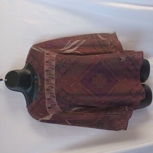 FRED David Khaki & pink floral print sheer  blouse Sz S